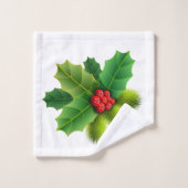 Weihnachts Holly Badhandtuch Set (Waschlappen)