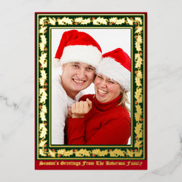 Weihnachts-Holly & Berries-Foto Folien Feiertagskarte