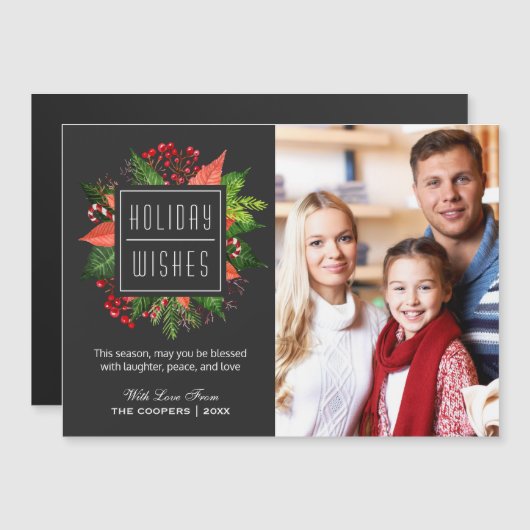 Weihnachts Holly Berries Foto Magnetkarte (Vorne/Hinten)