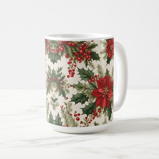 Weihnachts-Holly & Berries-Tasse Kaffeetasse (VorderseiteRechts)