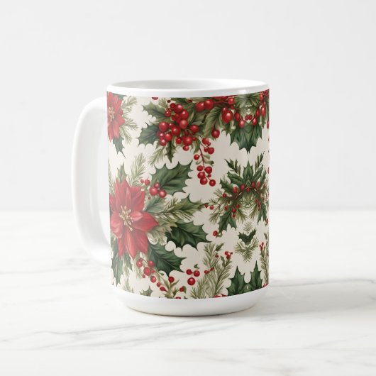 Weihnachts-Holly & Berries-Tasse Kaffeetasse (Vorderseite Links)