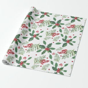 Weihnachts-Holly-Berries und Spruce-Tree-Twigs Geschenkpapier