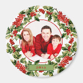 Weihnachts-Holly-Blätter & Berries Custom-Foto Magnet (Vorne)