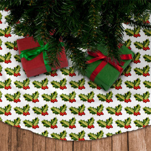 Weihnachts-Holly-Blätter & Berries Polyester Weihnachtsbaumdecke