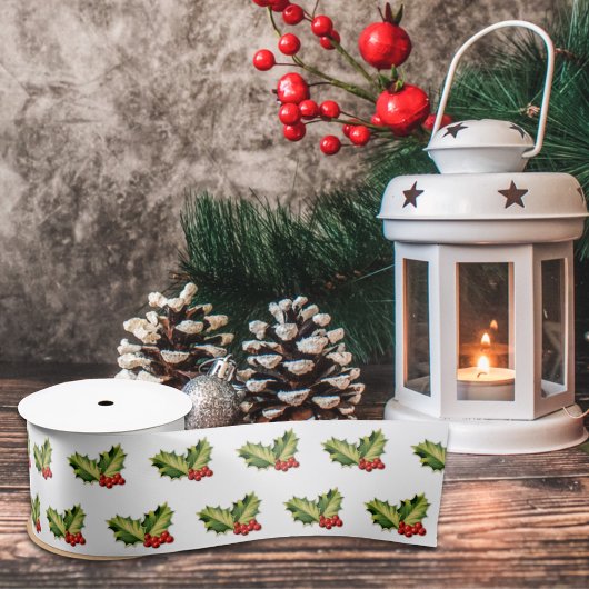 Weihnachts-Holly-Blätter & Berries Satinband