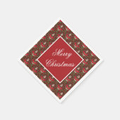 Weihnachts-Holly-Blätter, Rote Berries, Roter Bow Serviette (Ecke)