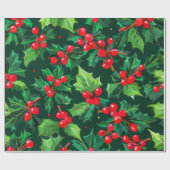 Weihnachts-Holly-Blätter und Berries-Muster Geschenkpapier (Flach)