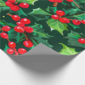Weihnachts-Holly-Blätter und Berries-Muster Geschenkpapier (Ecke)