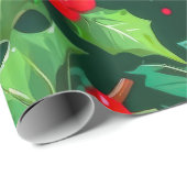 Weihnachts-Holly-Blätter und Berries-Muster Geschenkpapier (Rolleneckpunkt)