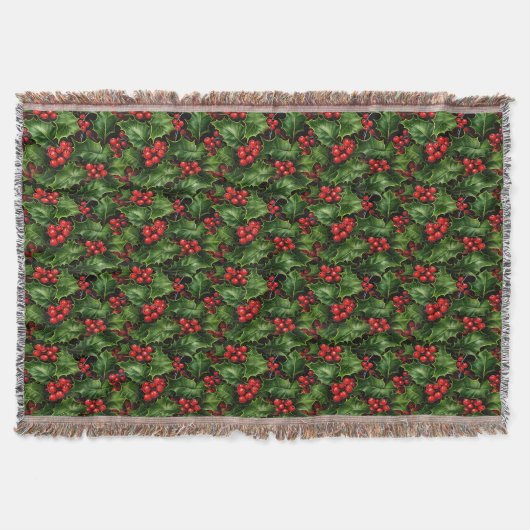 Weihnachts-Holly-Blätter und Rote Berries-Muster Decke (Vorderseite)