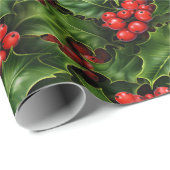 Weihnachts-Holly-Blätter und Rote Berries-Muster Geschenkpapier (Rolleneckpunkt)