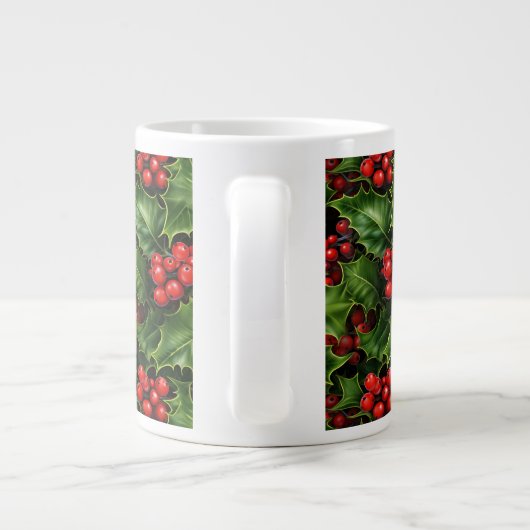 Weihnachts-Holly-Blätter und Rote Berries-Muster Jumbo-Tasse (Rückseite)