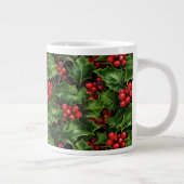 Weihnachts-Holly-Blätter und Rote Berries-Muster Jumbo-Tasse (Rechts)
