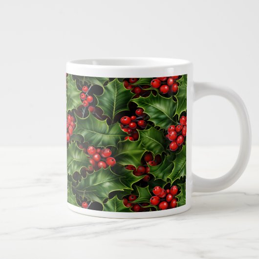 Weihnachts-Holly-Blätter und Rote Berries-Muster Jumbo-Tasse (Rechts)