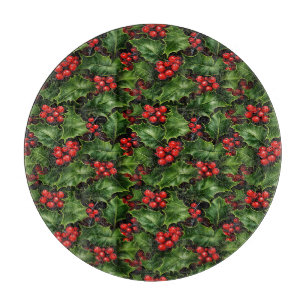 Weihnachts-Holly-Blätter und Rote Berries-Muster Schneidebrett