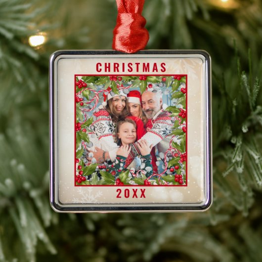 Weihnachts-Holly-Branch-Foto Pewter-Ornament Ornament Aus Metall (Baum)