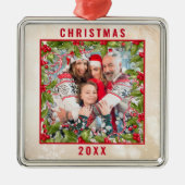 Weihnachts-Holly-Branch-Foto Pewter-Ornament Ornament Aus Metall (Vorne)