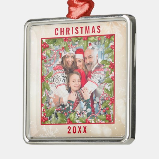 Weihnachts-Holly-Branch-Foto Pewter-Ornament Ornament Aus Metall (Links)