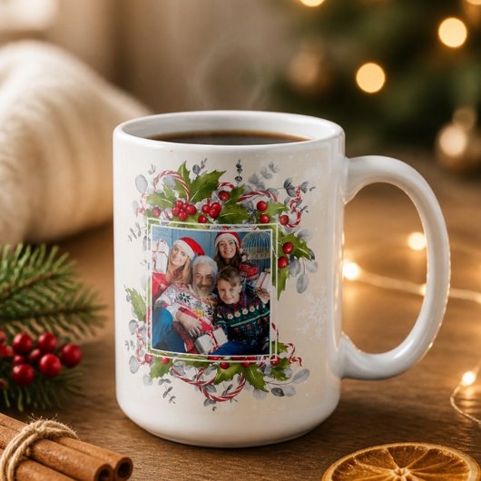 Weihnachts-Holly-Branch-Foto-Tasse Kaffeetasse