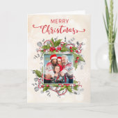 Weihnachts-Holly-Branch-Fotokarte Karte (Vorderseite)