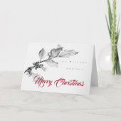 Weihnachts-Holly-Branch Stift Zeichnend Elegant Karte (Vorderseite)
