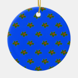 Weihnachts-Holly-Dekorationsmuster auf blau Keramik Ornament