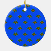 Weihnachts-Holly-Dekorationsmuster auf blau Keramik Ornament (Hinten)