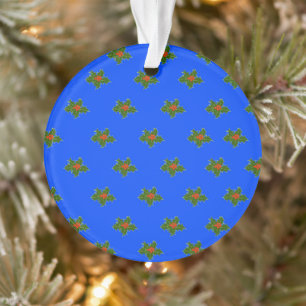 Weihnachts-Holly-Dekorationsmuster auf blau Ornament