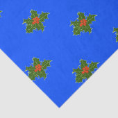 Weihnachts-Holly-Dekorationsmuster auf blau Seidenpapier (Detail)