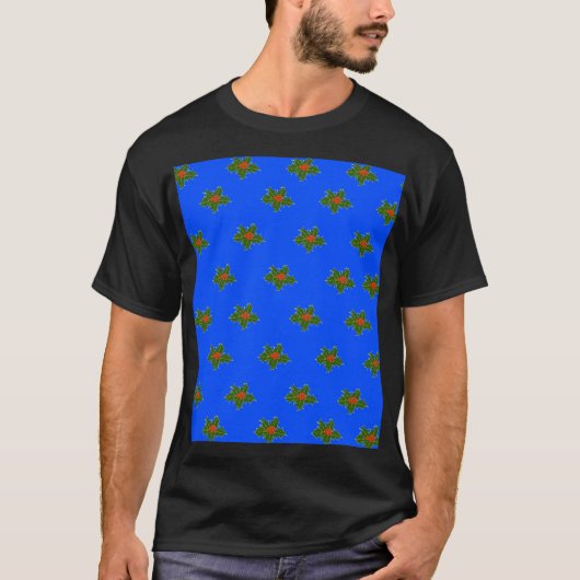 Weihnachts-Holly-Dekorationsmuster auf blau T-Shirt (Vorderseite)