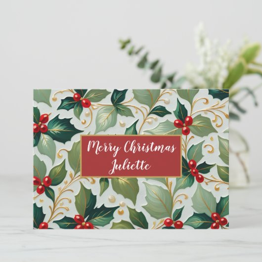 Weihnachts Holly Feiertagskarte (Stehend Vorderseite)