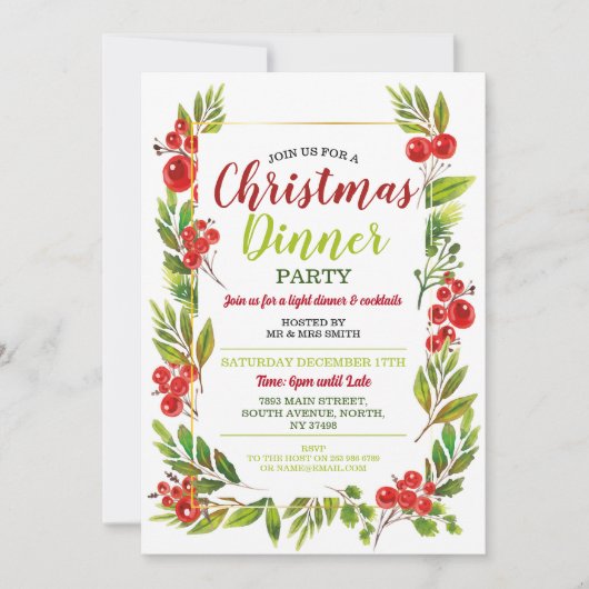 Weihnachts-Holly-Festive-Party-Blätter Einladung (Vorderseite)