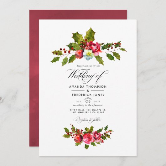 Weihnachts-Holly-Foto Einladung (Vorne/Hinten)