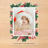 Weihnachts Holly Foto Personalisiert Card Acryleinladungen (Vorderseite)