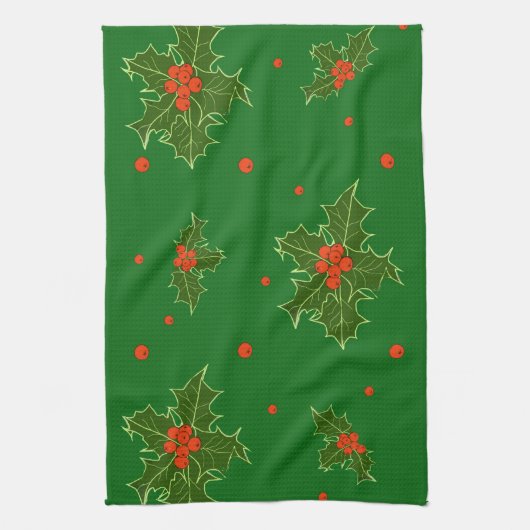 Weihnachts Holly Geschirrtuch (Vertikal)