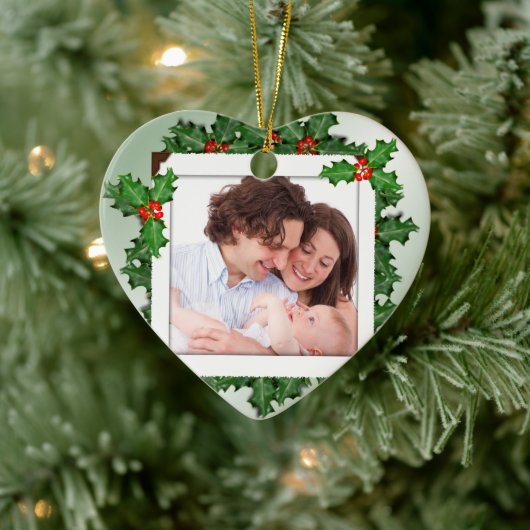 Weihnachts-Holly-Herz-Shaped Family Foto Ornament (Baum)
