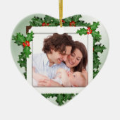 Weihnachts-Holly-Herz-Shaped Family Foto Ornament (Vorne)