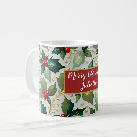 Weihnachts Holly Kaffeetasse (Vorderseite Links)