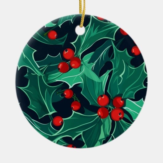 Weihnachts Holly Keramik Ornament (Vorne)