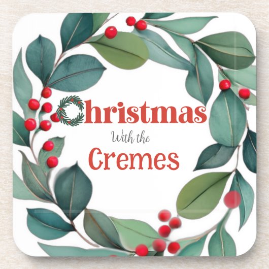 Weihnachts-Holly-Kranz-Kissen Getränkeuntersetzer (Vorderseite)