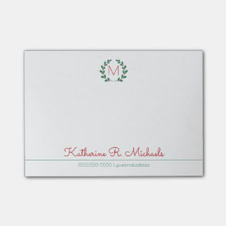 Weihnachts-Holly-Monogramm und Informationen Post-it Klebezettel