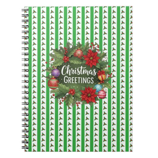 Weihnachts-Holly-Muster mit Kranz Notizblock (Vorderseite)