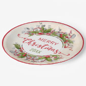 Weihnachts-Holly-Papiertafel Pappteller (Schrägansicht)