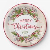 Weihnachts-Holly-Papiertafel Pappteller (Vorderseite)
