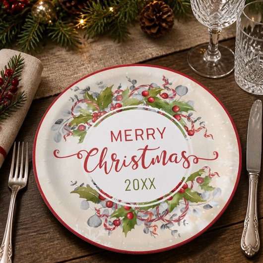 Weihnachts-Holly-Papiertafel Pappteller