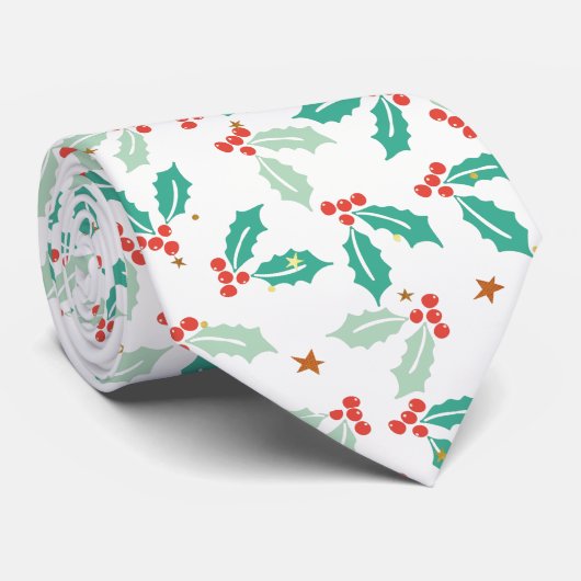 Weihnachts-Holly & Red Berries-Muster Krawatte (Gerollt)