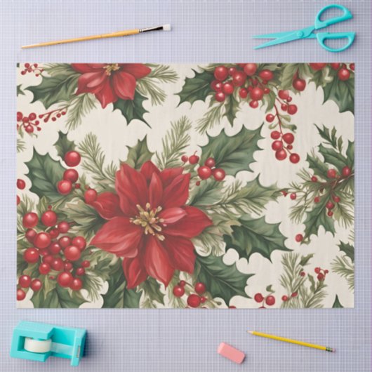 Weihnachts-Holly & Red Berries-Tissue Seidenpapier (Basteln)