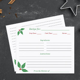 Weihnachts-Holly-Rezept-Karte