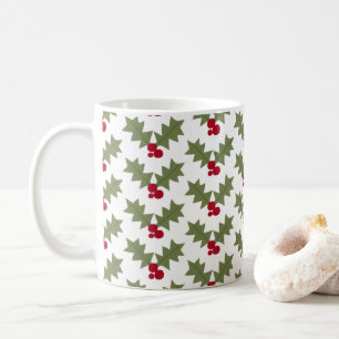 Weihnachts-Holly Rot Beeren Grüne Blätter Kaffeetasse