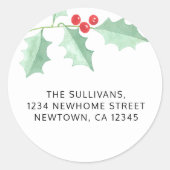 Weihnachts-Holly-Rücksendeadresse Runder Aufkleber (Vorderseite)